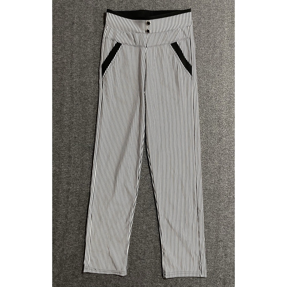 LEMITE Pants Womens Black White Striped Pull On Straight Leg Stretch Size S
